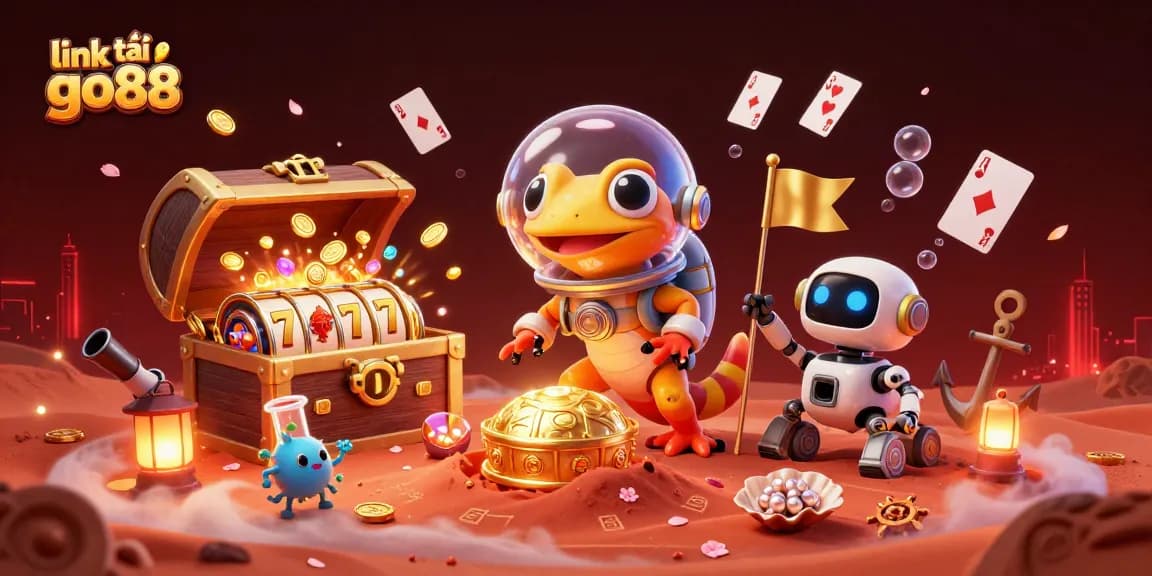 Engage with the thrilling link tải go88 experience through a vibrant casino scene with Martian characters.