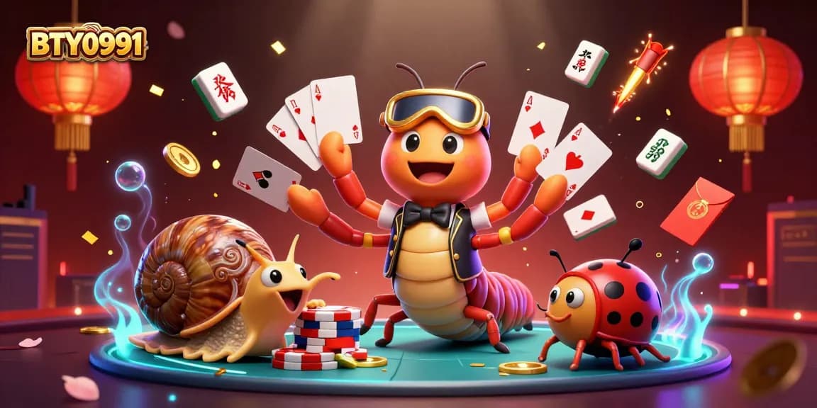 Play exciting games at BTY0991, featuring vibrant characters and casino elements in a colorful scene.