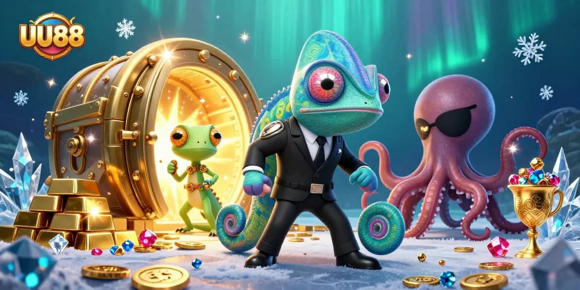 Engage in exciting betting adventures with UU88 featuring vibrant chameleon, gecko, and octopus characters.