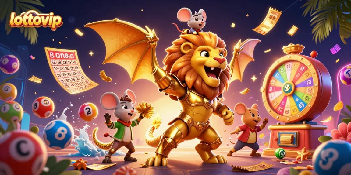Mainkan lottovip dengan keberuntungan pada bola lotere berwarna-warni dan tiket emas berhamburan.