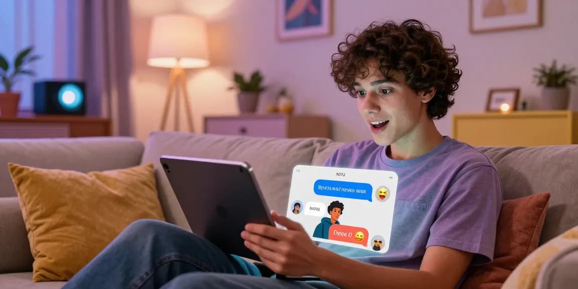 Engaging NSFW AI chat experience with a user interacting on a tablet in a cozy living room.