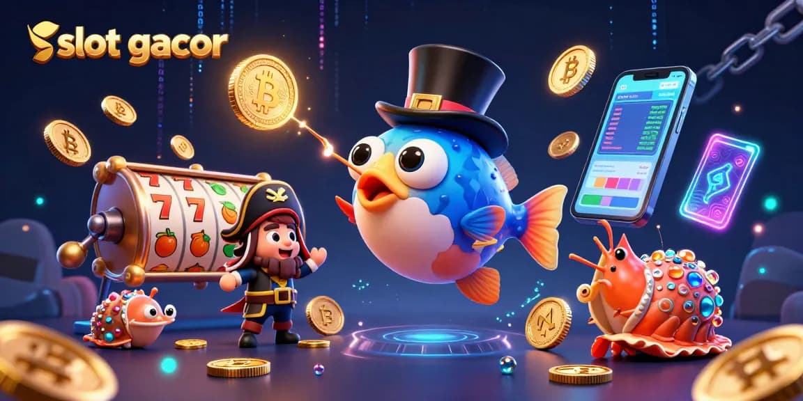 Menang slot gacor dengan ikan angler dan simbol keberuntungan berkilauan.