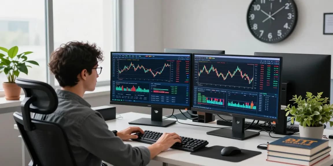 Торговля на платформе bitmex биржа в современном трейдинговом офисе с данными графиков на экранах.