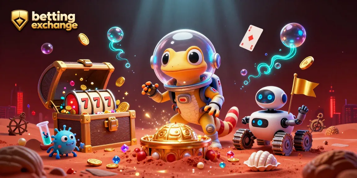 Experience the thrill of a betting exchange with a Martian gecko discovering a golden casino.