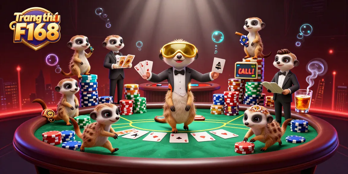Experience the excitement of Trang chủ F168 with dynamic gaming action featuring meerkats in a casino.