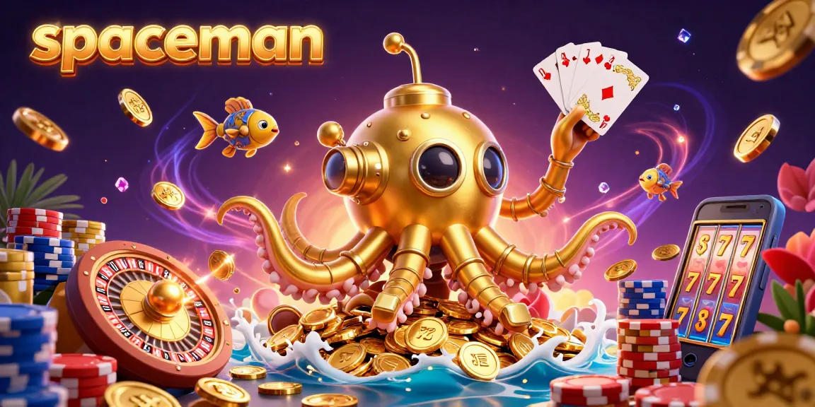 Play the spaceman slot game with animated golden kraken and dynamic casino elements.