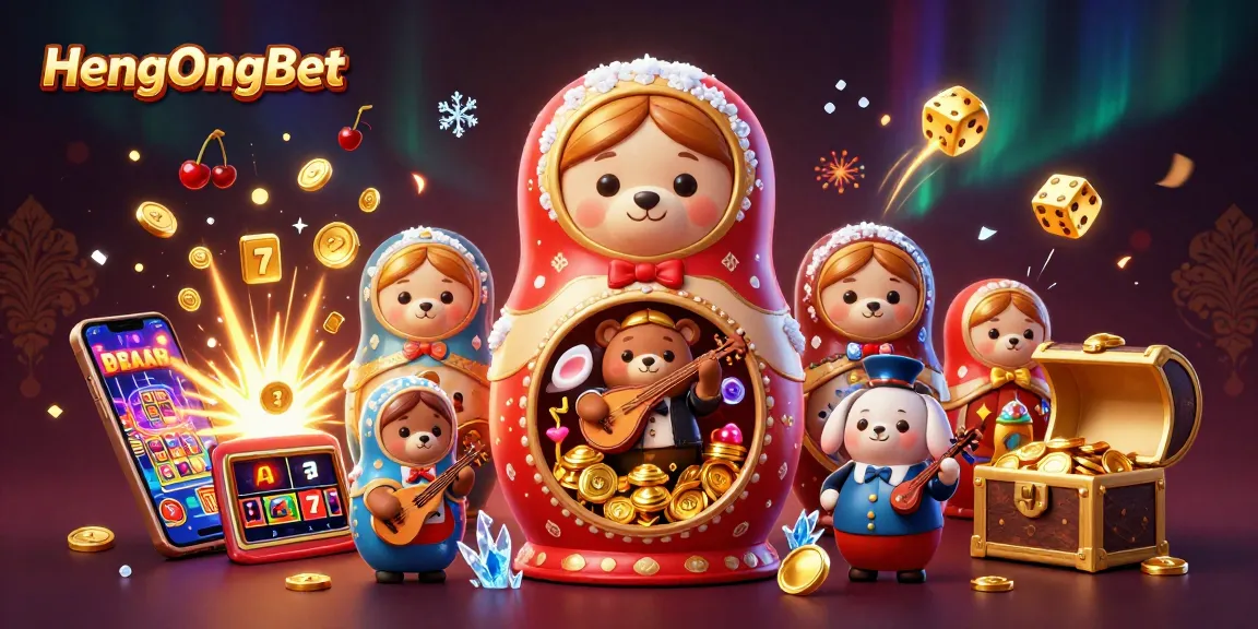 HengOngBet features a dazzling 3D casino scene bursting with slot machines and festive decor.