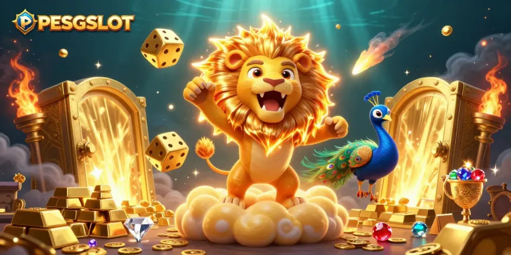 PESGSLOT dalam ilustrasi 3D yang memikat dengan harimau matahari dan unsur kasino.