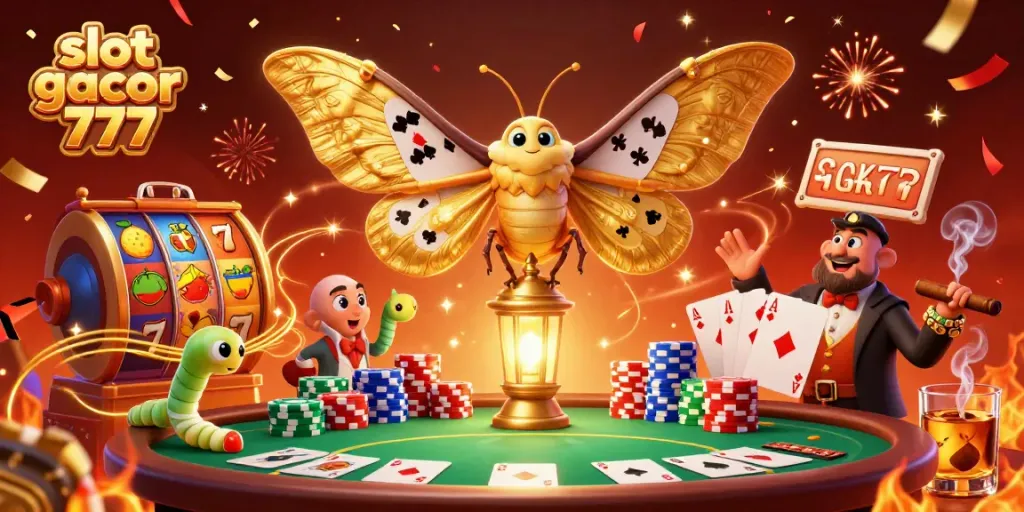 Experience thrilling gameplay with slot gacor 777 in a lively casino-themed illustration showcasing vibrant slot reels and animated characters.