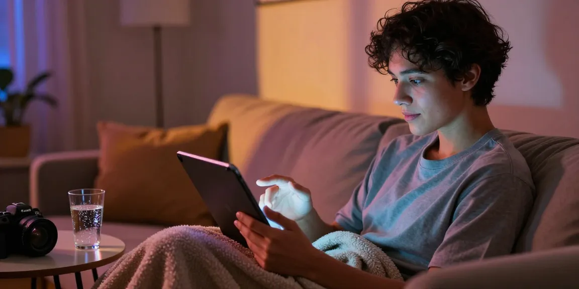 Engaging with an NSFW chat bot on a tablet in a cozy digital interaction setting.