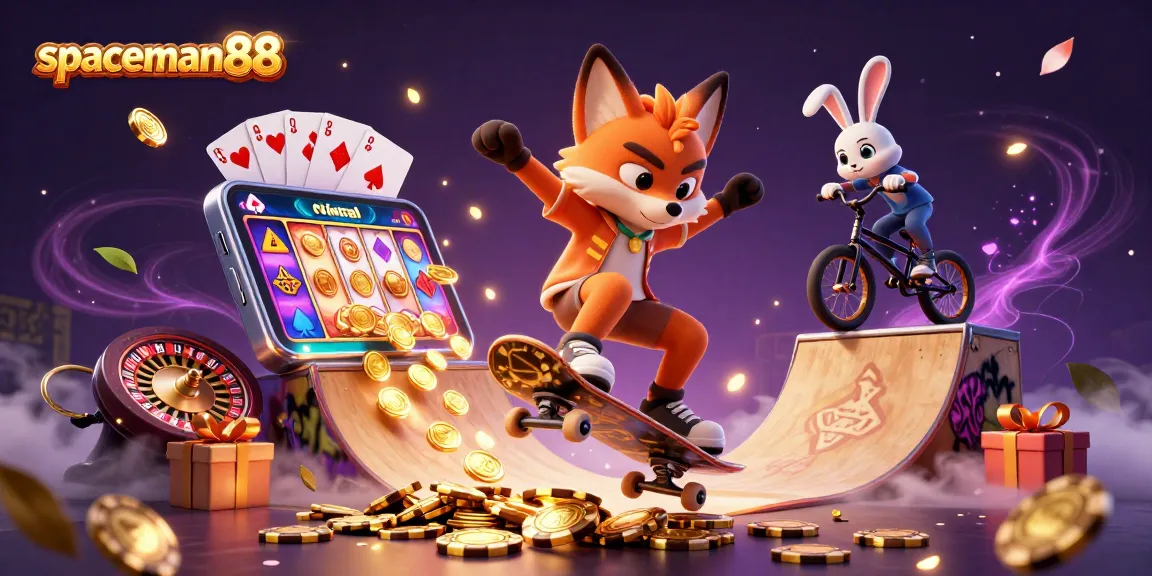 Experience the excitement of spaceman88 with a vivid 3D illustration of animated characters in a casino scene.