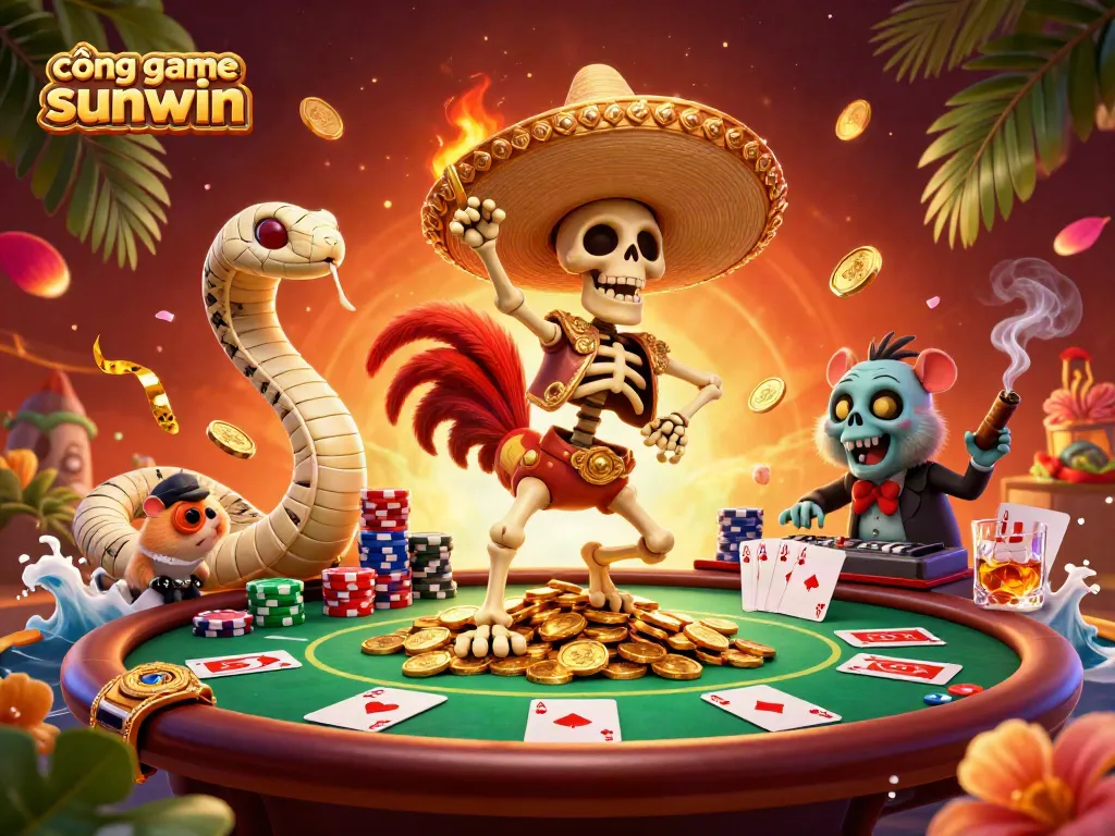 Experience thrilling wins at cổng game sunwin with a vibrant 3D casino scene featuring dynamic characters and game elements.