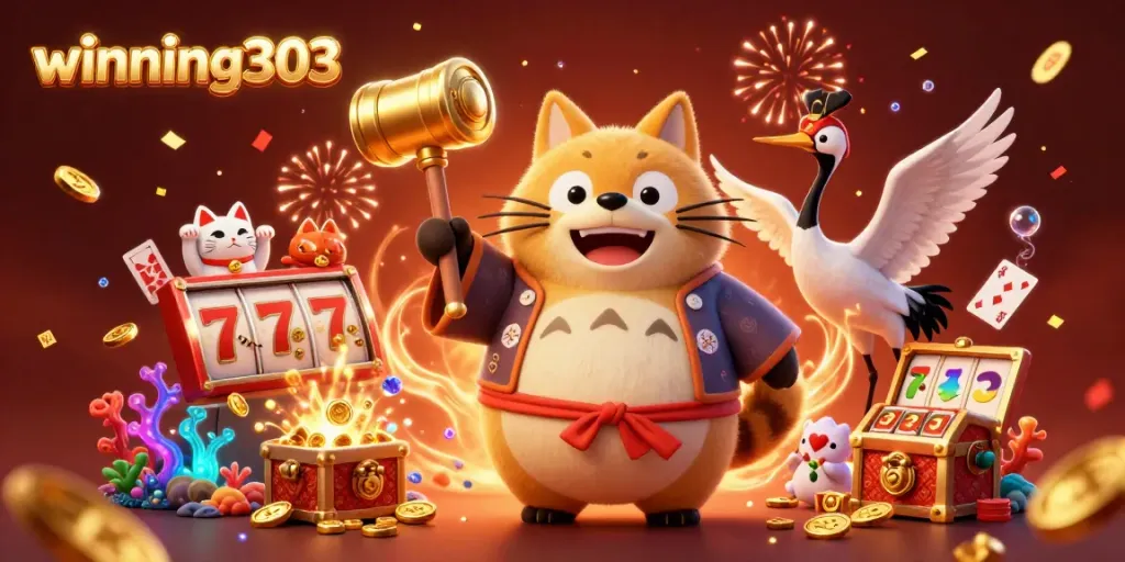Winning303 offers thrilling slots gameplay with festive characters and animated effects.