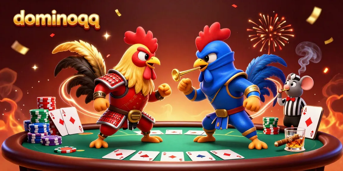 Engage players with dominoqq through an epic showdown featuring 3D roosters and poker elements.