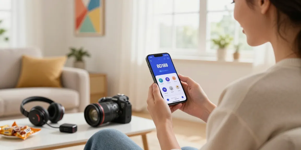 bd188 app sa smartphone na may gaming accessories sa makulay na sala