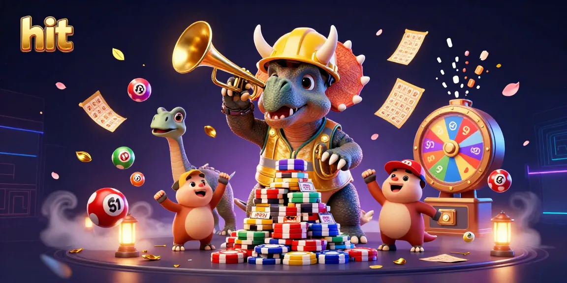 Hit the jackpot with colorful animations as a triceratops builds poker chips with excitement.