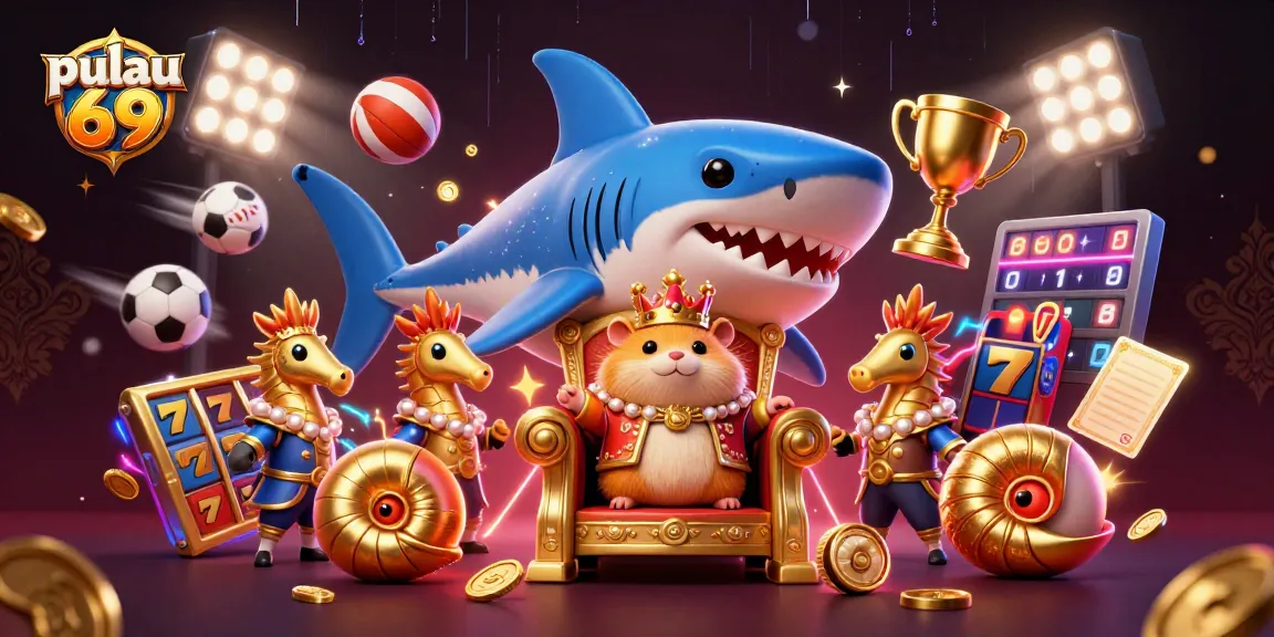 Engage with pulau 69, featuring thrilling 3D characters in a vibrant casino setting.