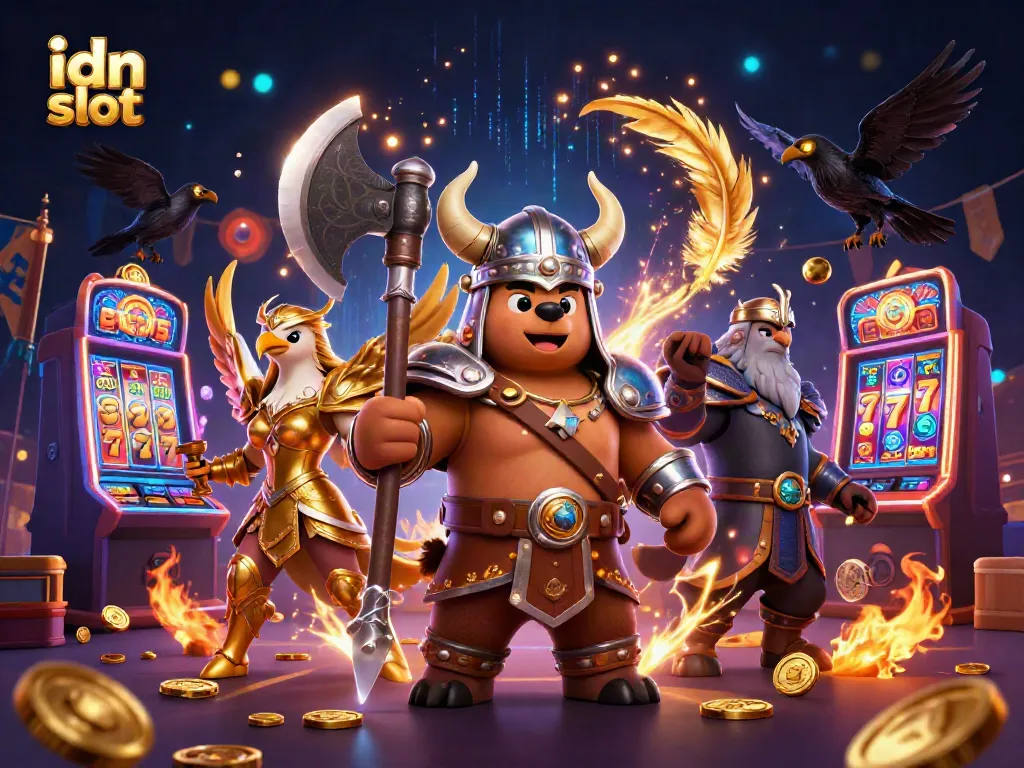 Experience thrilling idn slot action with a Viking bear, Valkyrie eagle, and glowing runes!