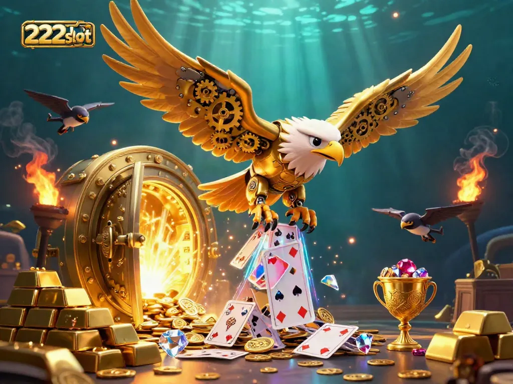 Temukan kesenangan bermain 222slot dengan ilustrasi slot petualangan dan harta karun yang bersinar.