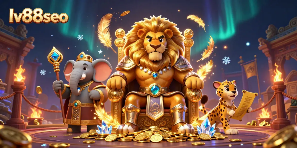 Experience the excitement of winning at lv88seo, with a 3D casino illustration showcasing a lion king and gaming elements.