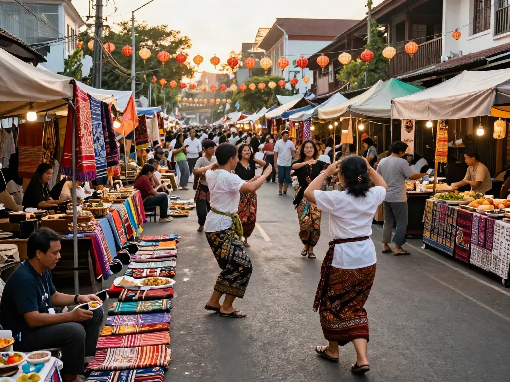 A vibrant cultural festival scene inviting visitors to kunjungi halaman while enjoying traditional dances and local crafts.