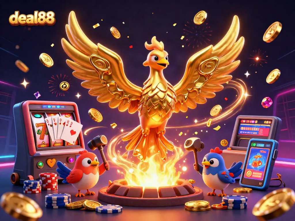 Engage with deal88's vibrant casino experience featuring a golden phoenix and exciting games.