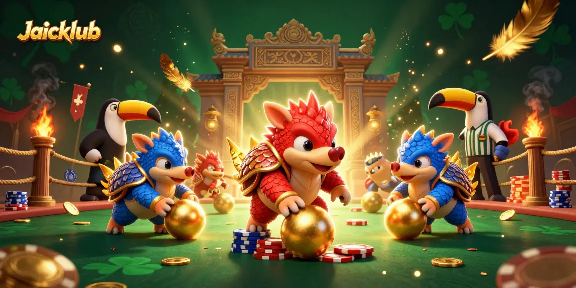 Experience the thrill of Jaiclub as vibrant pangolins clash amidst poker chips and golden rewards.