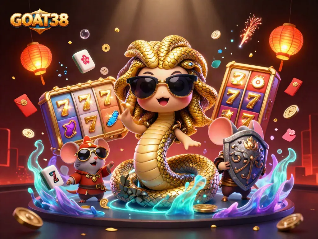 Experience the magic of GOAT38 as Medusa and fantasy creatures celebrate with casino excitement.