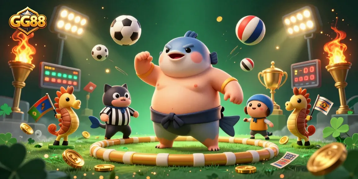 Experience GG88 gaming with a dynamic 3D underwater casino scene featuring animated characters and vibrant game elements.