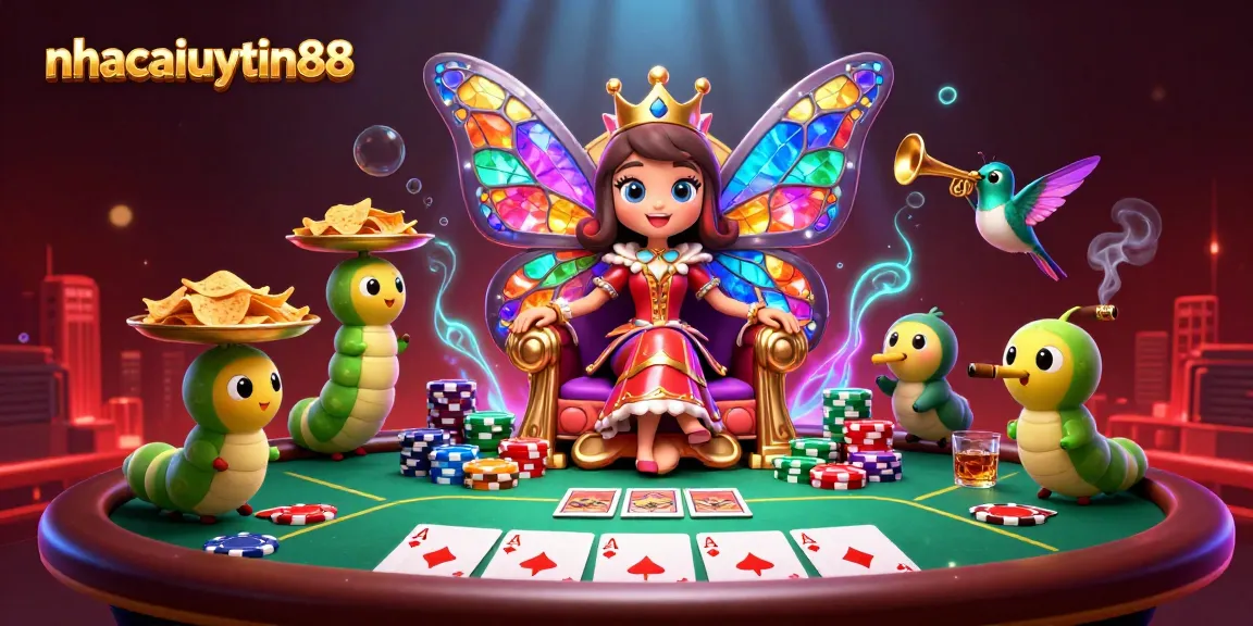 Unleash winning strategies with nhacaiuytin88, featuring vibrant casino elements and enchanting characters.