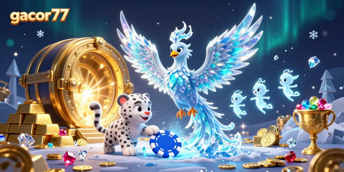 Permainan gacor77: ilustrasi 3D menampilkan phoenix es dan kucing salju di kasino
