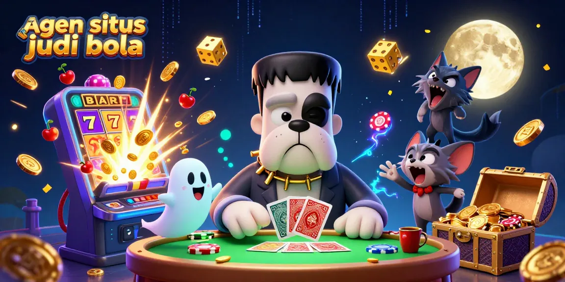 Feel the thrill of agen situs judi bola with a lively 3D gaming scene featuring monsters and vibrant casino elements.