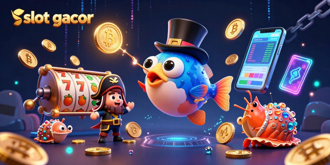Menang slot gacor dengan ikan angler dan simbol keberuntungan berkilauan.