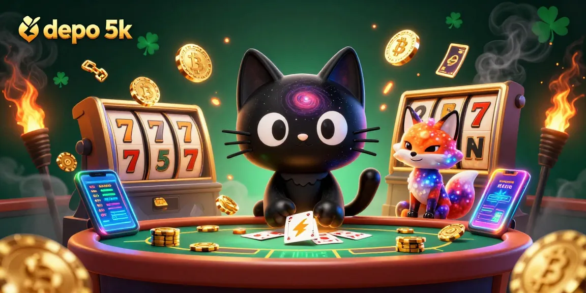 Spin and win at depo 5k with a cosmic casino scene full of jackpots and exciting game elements.