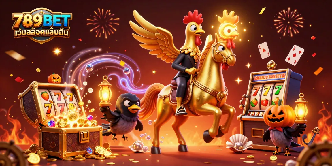 พบกับ 789BET เว็บสล็อตเล่นลื่น ในภาพ 3D ที่แสดงถึงนักรบไก่ทองคำในคาสิโนกลางคืน