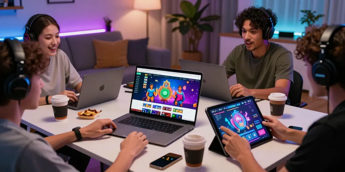 Players enjoying the ULARTOTO togel online platform in a modern gaming setup, showcasing excitement and engagement.