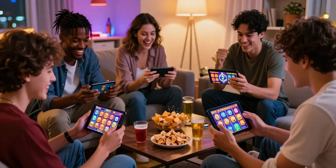 Pengalaman bermain slot jackpot yang seru dengan teman di ruang tamu.