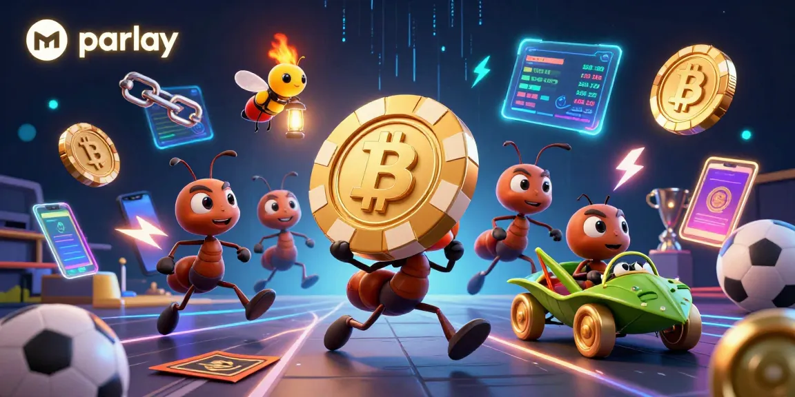 Place strategic bets with mix parlay as ants steal a giant poker chip in a vibrant, lively scene.