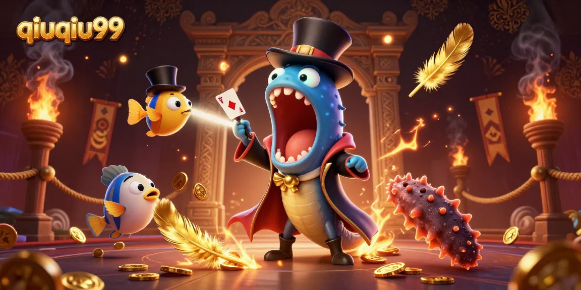 Experience qiuqiu99 with a magical scene of card tricks featuring deep-sea creatures and casino elements.