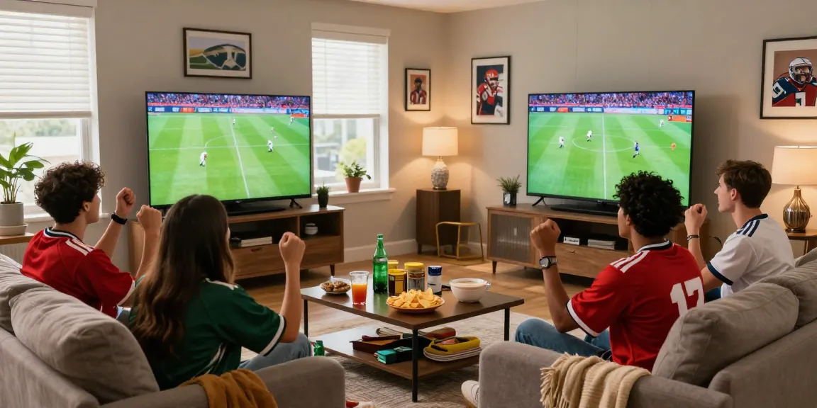 Experience the excitement of زيارة موقع كورة with friends enjoying a live football match in a cozy living room.
